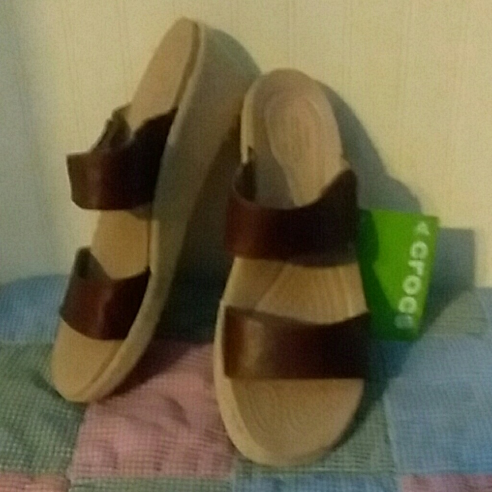 Leather crocs wedges